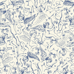 Cute Vintage Cupid Pattern - Seamless Porcelain inspired Design