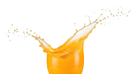 A vibrant splash of fresh orange juice with airborne droplets, creating a dynamic and refreshing...