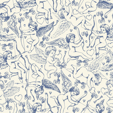 Cute Vintage Cupid Pattern - Seamless Porcelain inspired Design