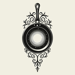 Obraz premium Frying pan decorative graphic in black and white, representing food preparation, with copy space