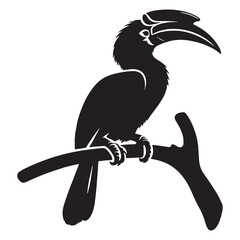 Hornbill silhouette perched with strong presence – Hornbill illustration – Minimalist Hornbill vector – Bird silhouette – Bird vector   © Vectorhub