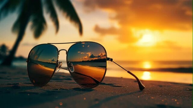 sunglass fashion on beach with sunlight