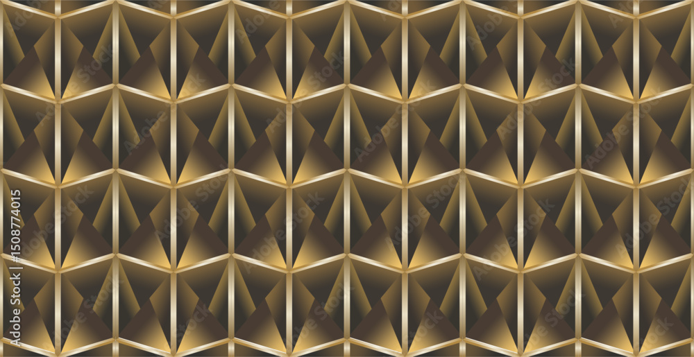 Poster arrangement of lines or geometric planes in the form of triangles, parallelograms with a golden brow
