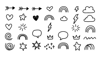 Doodle Icon Pack with Speech Bubbles and Shapes
