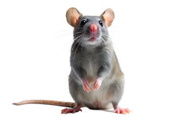 Close-up of a Curious Gray Rat, Isolated on White Background