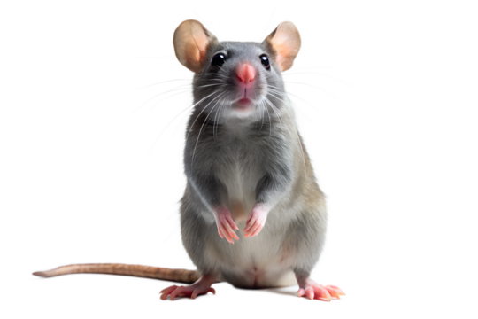 Close-up of a Curious Gray Rat, Isolated on White Background