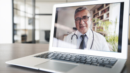 Doctor consulting patient by online video call on computer