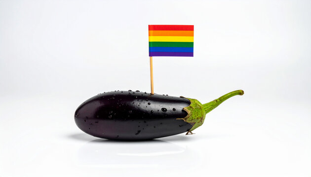 Gay online daiting concept: Eggplant on the table on a simple background