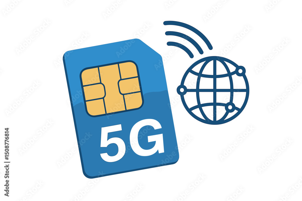 Poster 5g sim card with global network connectivity vector illustration - modern mobile technology telecomm