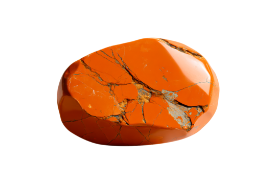 Vibrant orange polished stone with unique cracks and patterns