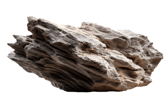 Natural rock formation with rough texture on transparent background