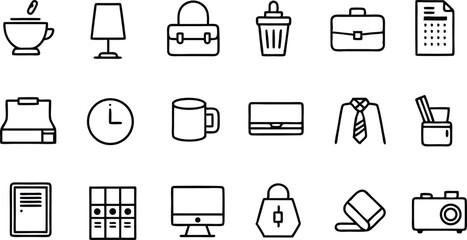 Stylish Office Icons Set:  Desk Supplies, Branding Elements, and Business Graphics