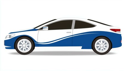Fototapeta premium A sleek, stylized blue and white car showcasing modern design and aerodynamic features, perfect for transportation themes in advertising and promotional materials.
