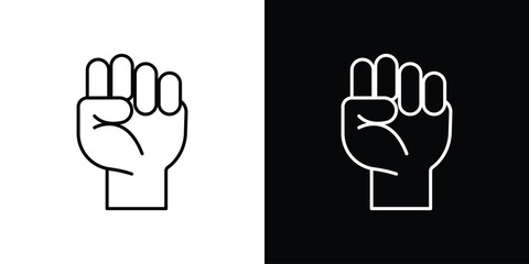 raised fists icon Outline vector logo for web UI. Icon of a raised fist symbolizing unity, strength, and solidarity. Hand icon vector isolated on white background. Hand gesture. hand stop. EPS 10. 