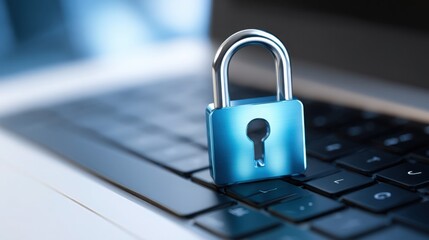 close-up of digital lock icon floating over laptop screen, cybersecurity protection, data encryption
