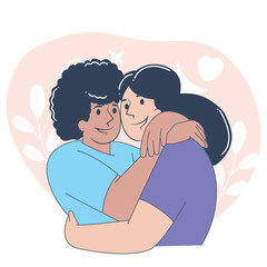 Couple Hug Illustration, Romantic Relationship Concept, Flat Vector Style