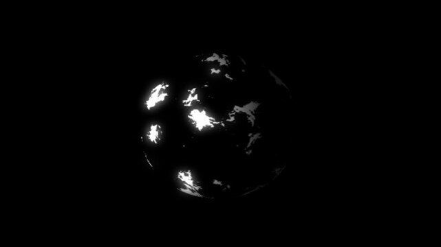 black and white rotating world globe animation &ndash; spinning earth in seamless loop.