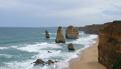 Serene Coastal View with Rock Formations and Turquoise Waves