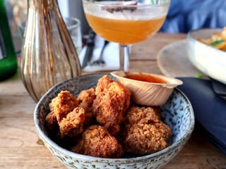 fried chicken with cocktail