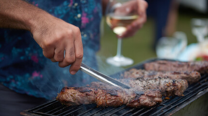 Naklejka premium Grilled meat on the grill.