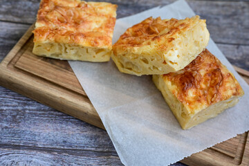 Bakery .Home made  cheese pie  with phyllo pastry, feta cheese  and organic eggs. Bulgarian banitsa