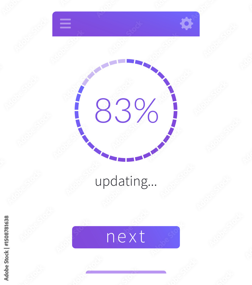 Poster progress screen, updating, mobile app interface, ui icon template