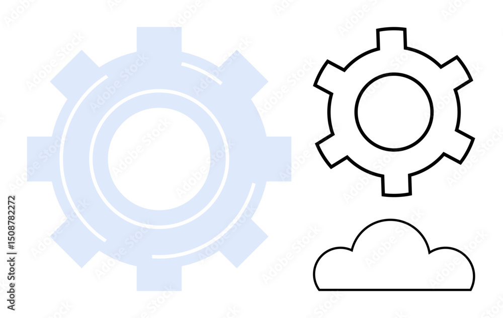 Poster gears and cloud outline combining mechanical and digital themes. ideal for technology, automation, c