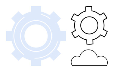Gears and cloud outline combining mechanical and digital themes. Ideal for technology, automation, cloud computing, innovation, system design, software processes, and a simple landing page