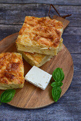 Bakery .Home made  cheese pie  with phyllo pastry, feta cheese  and organic eggs. Bulgarian banitsa
