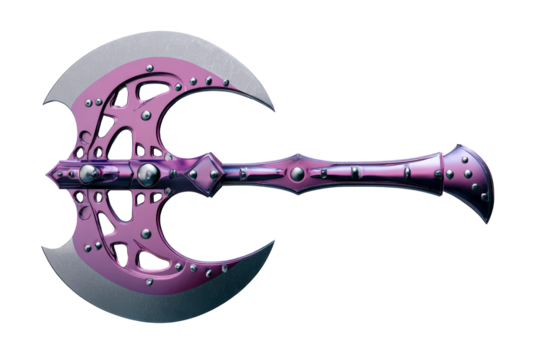 Unique double headed axe with intricate purple design and details