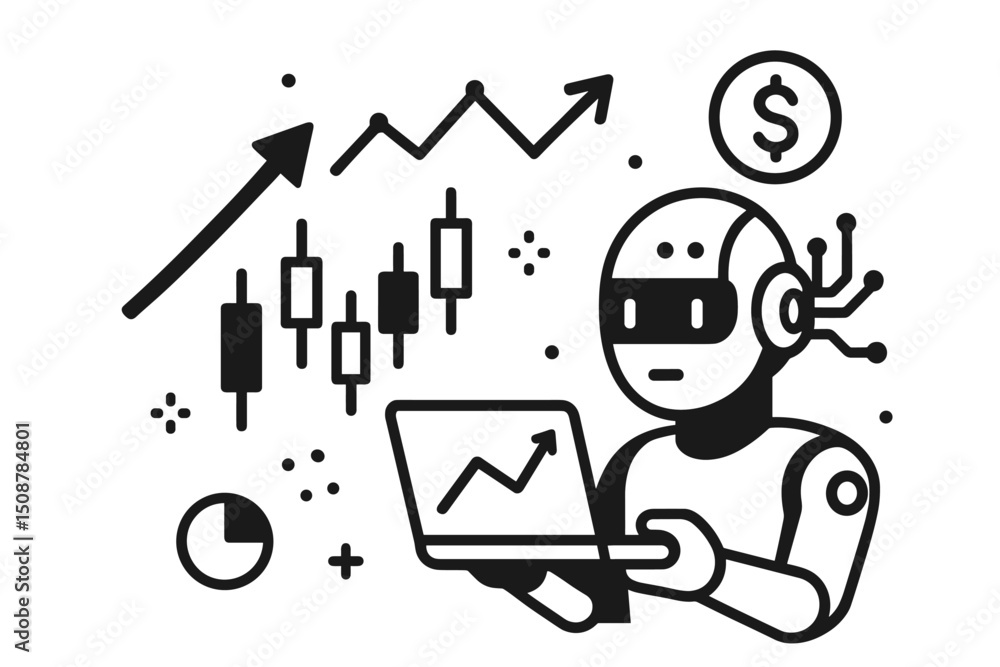 Aufkleber ai robot financial analyst trading data charts. artificial intelligence investment analysis concept.