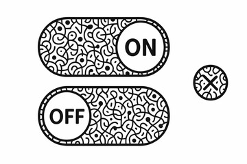Fototapeta premium Toggle switch on off button control interface. Binary choice element decorative pattern design. Monochrome abstract ornamental UI settings activation vector art illustration.
