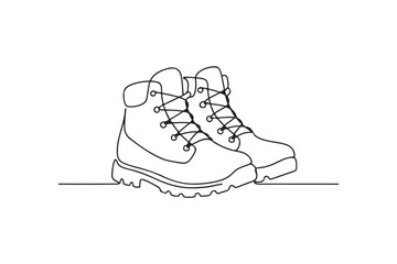Hiking boots continuous one line drawing minimalism design
