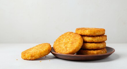Serving Stack of Golden Hash Browns on a Plate Ready to Eat