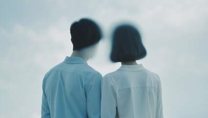 Ethereal Connection. A Couple Standing Together in a Dreamy, Overexposed Scene.