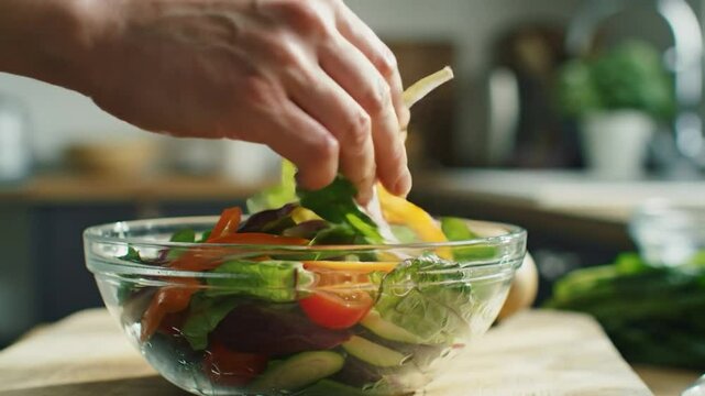 Preparing colorful healthy meal with fresh vegetables