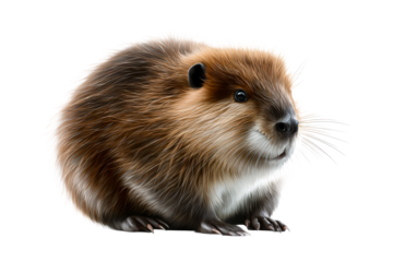 A beaver with soft, fluffy fur is sitting calmly