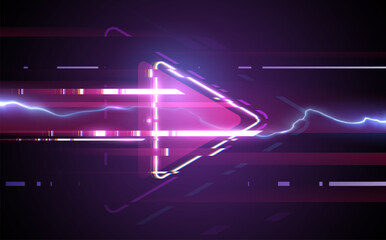 Neon triangle arrow with lightning effect