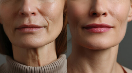 Woman face before and after treatment.