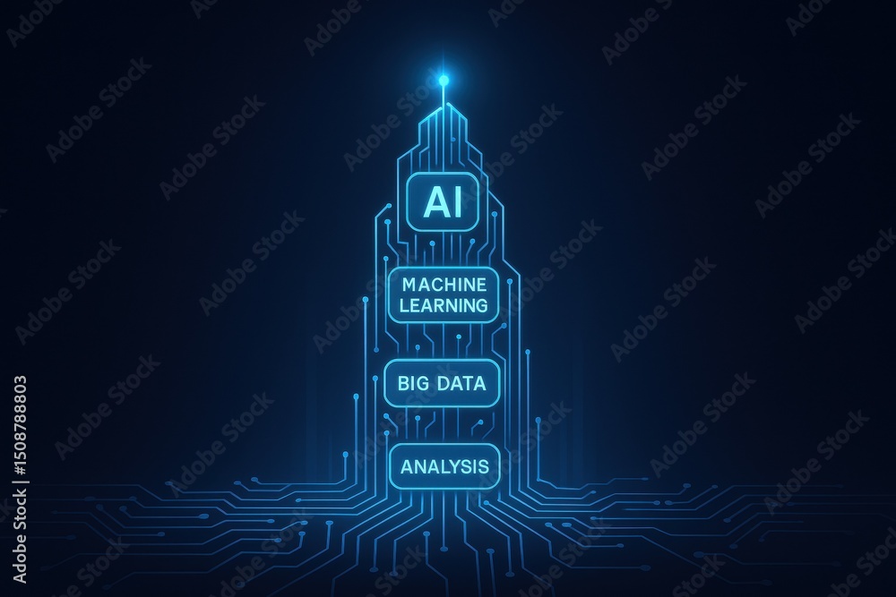 Poster this digital concept illustrates the strategy harnessing ai machine learning and big data analytics 