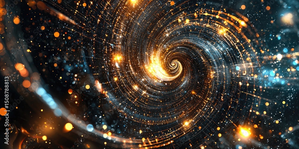 Aufkleber a detailed view of a futuristic galaxy, with its spirals made of light particles and neon grids, sho