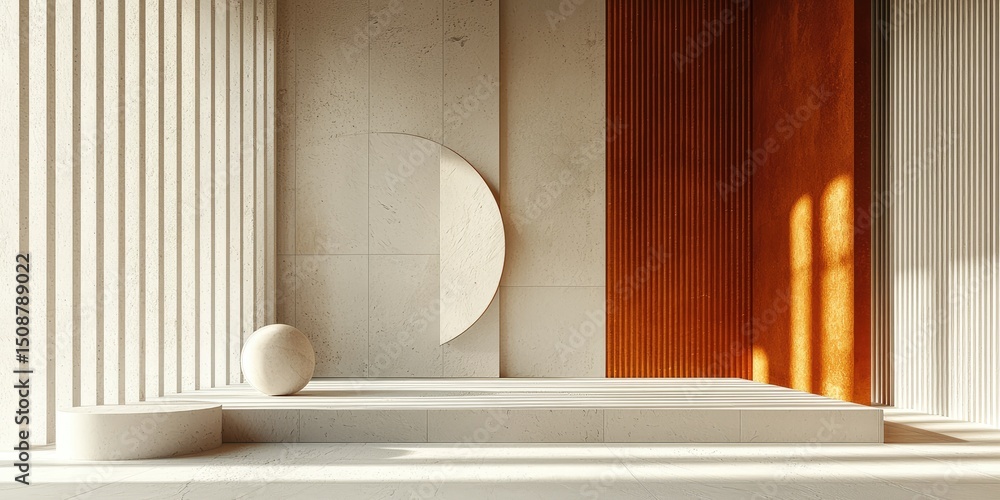 Leinwandbilder A visually striking abstract image featuring minimalist geometric patterns, showcasing a harmonious arrangement of basic shapes and muted colors that evoke a sense of cal