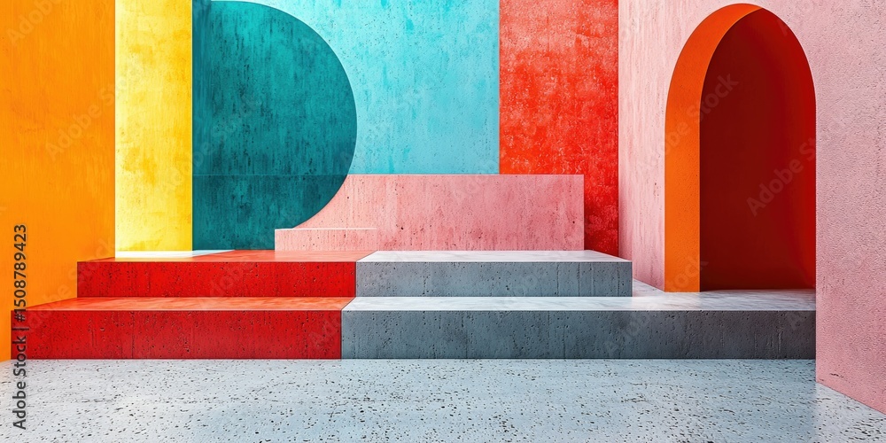 Leinwandbilder A visually striking abstract image featuring minimalist geometric patterns, showcasing a harmonious arrangement of basic shapes and muted colors that evoke a sense of cal