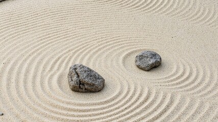 Peaceful Zen Garden - Perfectly Rakked Sand & Rocks