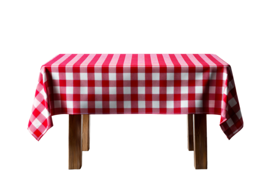 Checkered tablecloth on wooden table for outdoor dining setup