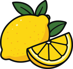 Fresh Lemon with Slice Vector Illustration 