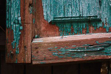 Picturesque Detail of Wooden Window Shutters — Rustic Close-Up with Copy Space