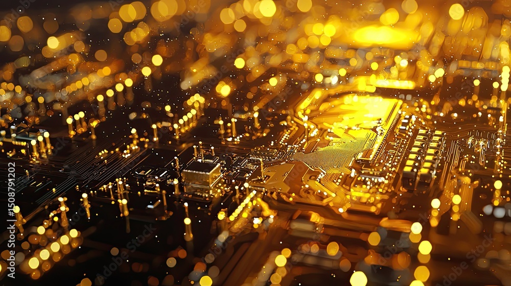 Poster detailed image of a cpu showcasing its gold pins and shiny surface, with cooling paste applied for o