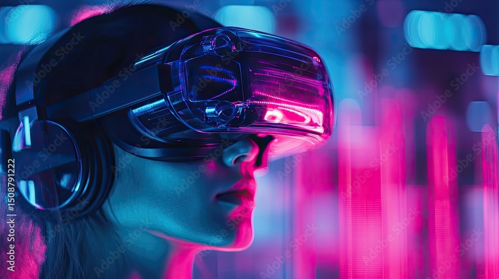 Poster A close-up of a hybrid VR/AR headset that provides advanced technology for immersive experiences in both realities.