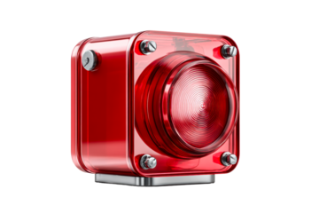 Bright red alarm light with transparent background for safety signals